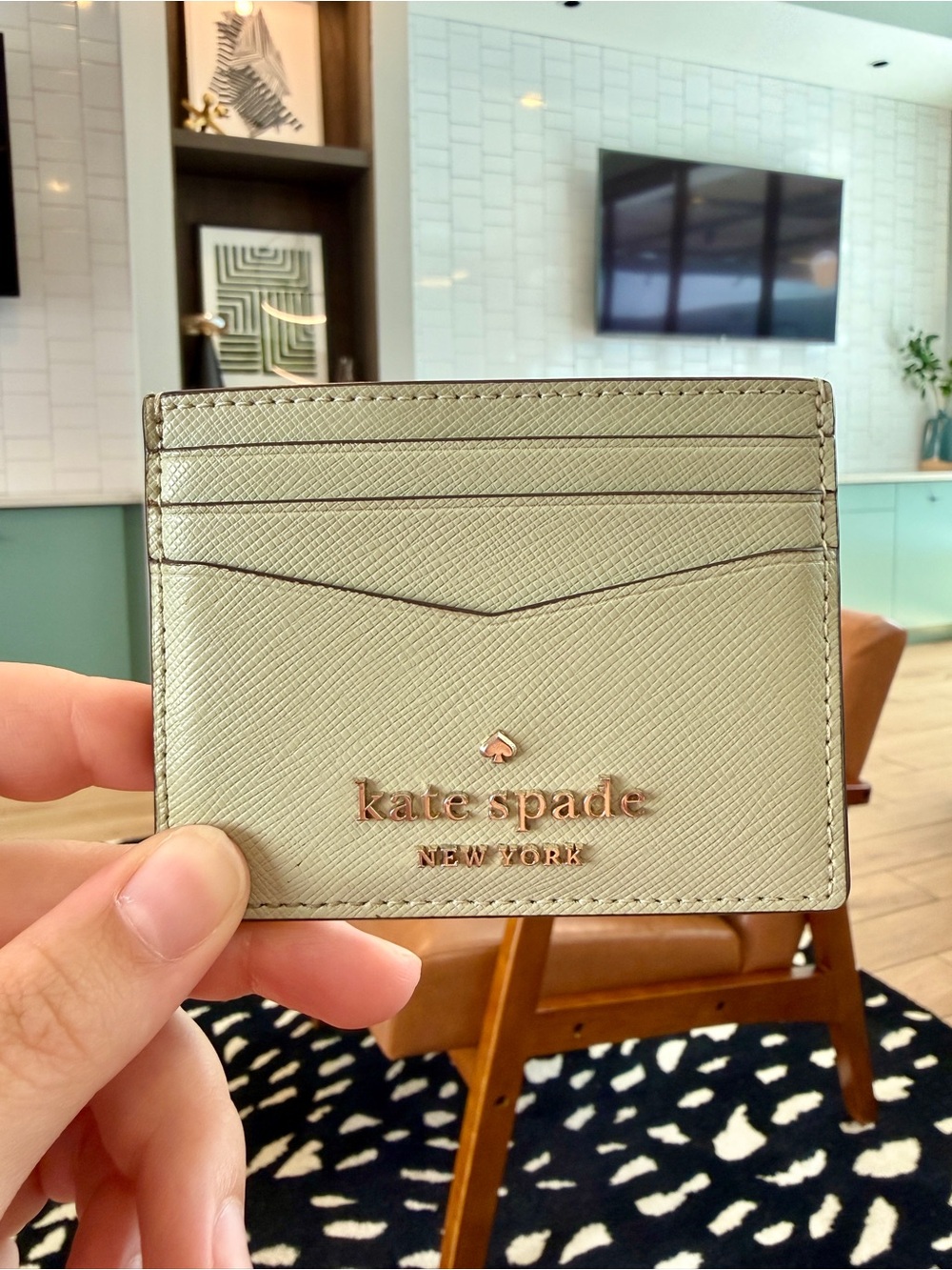 Kate Spade ♠️ Saffiano Leather Staci Small Slim Card Holder Beach Glass WLR00129 - Picture 2 of 4